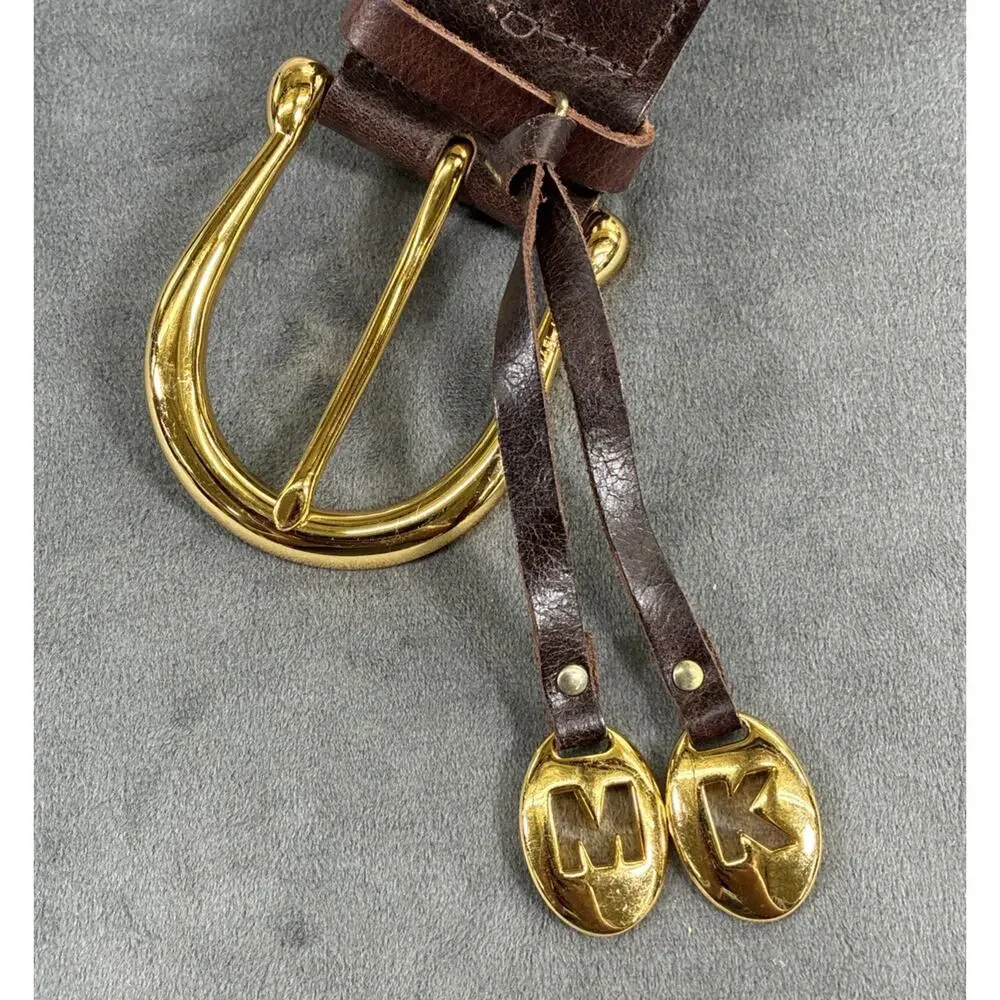 Michael Kors 553633 2” Wide Braided Leather Belt, Size S, Gold Hardware